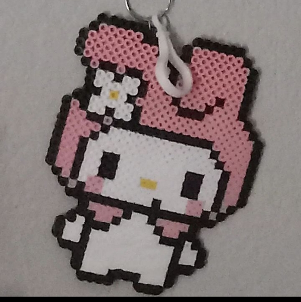 Perler beads sanrio MY melody amd kuromi keychains